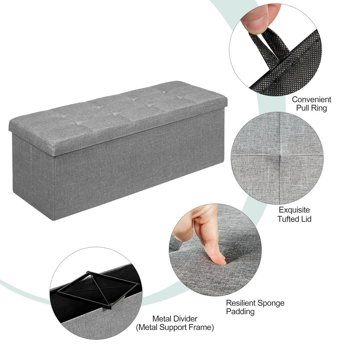 Fabric Folding Storage Bed End Bench, Light Gray Shoe Racks & Storage Benches at Gallery Canada
