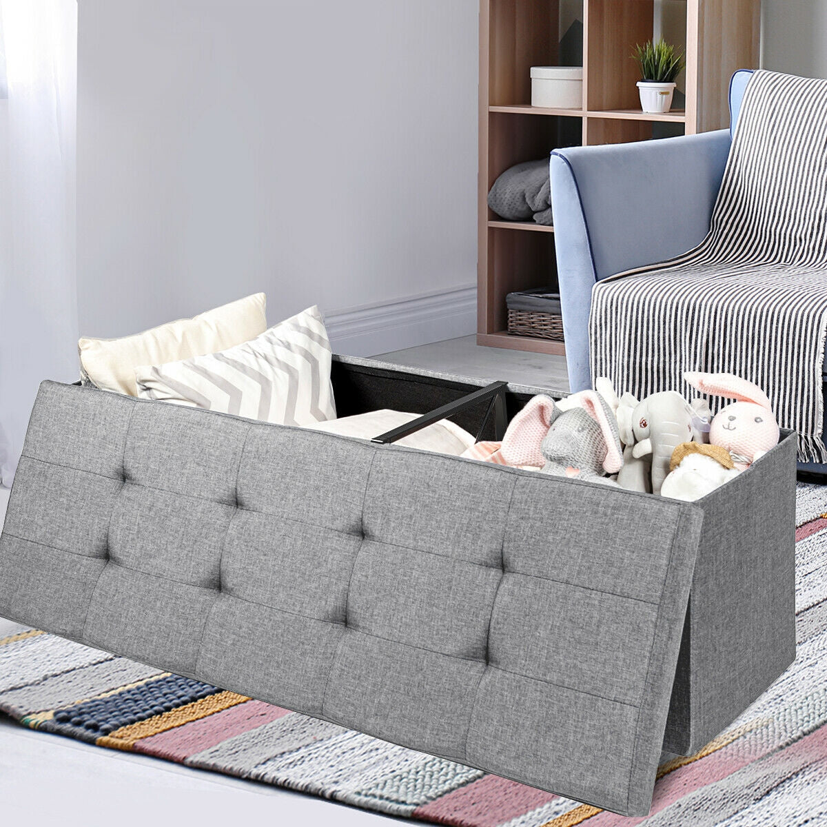 Fabric Folding Storage Bed End Bench, Light Gray Shoe Racks & Storage Benches at Gallery Canada