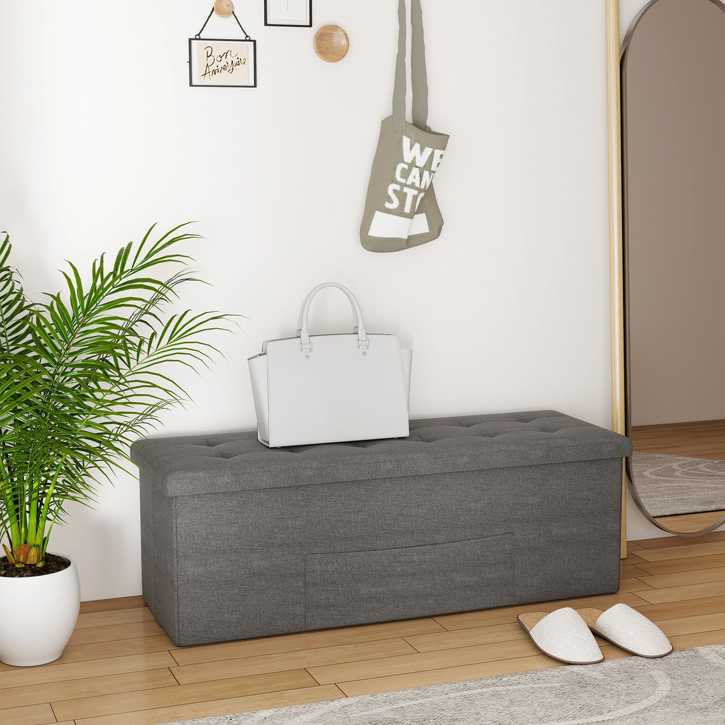 Fabric Folding Storage Bed End Bench, Dark Gray Shoe Racks & Storage Benches at Gallery Canada