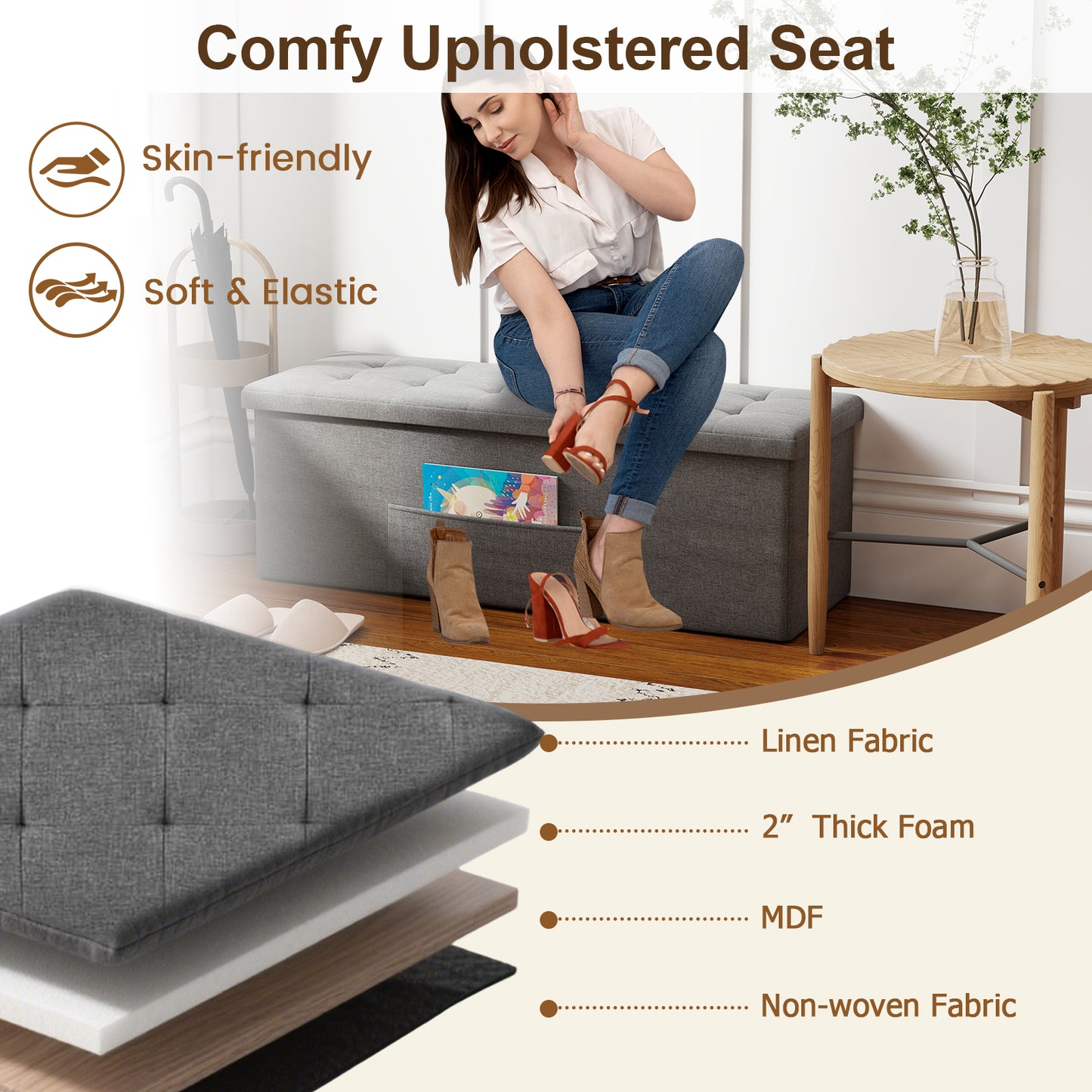 Fabric Folding Storage Bed End Bench, Dark Gray Shoe Racks & Storage Benches at Gallery Canada