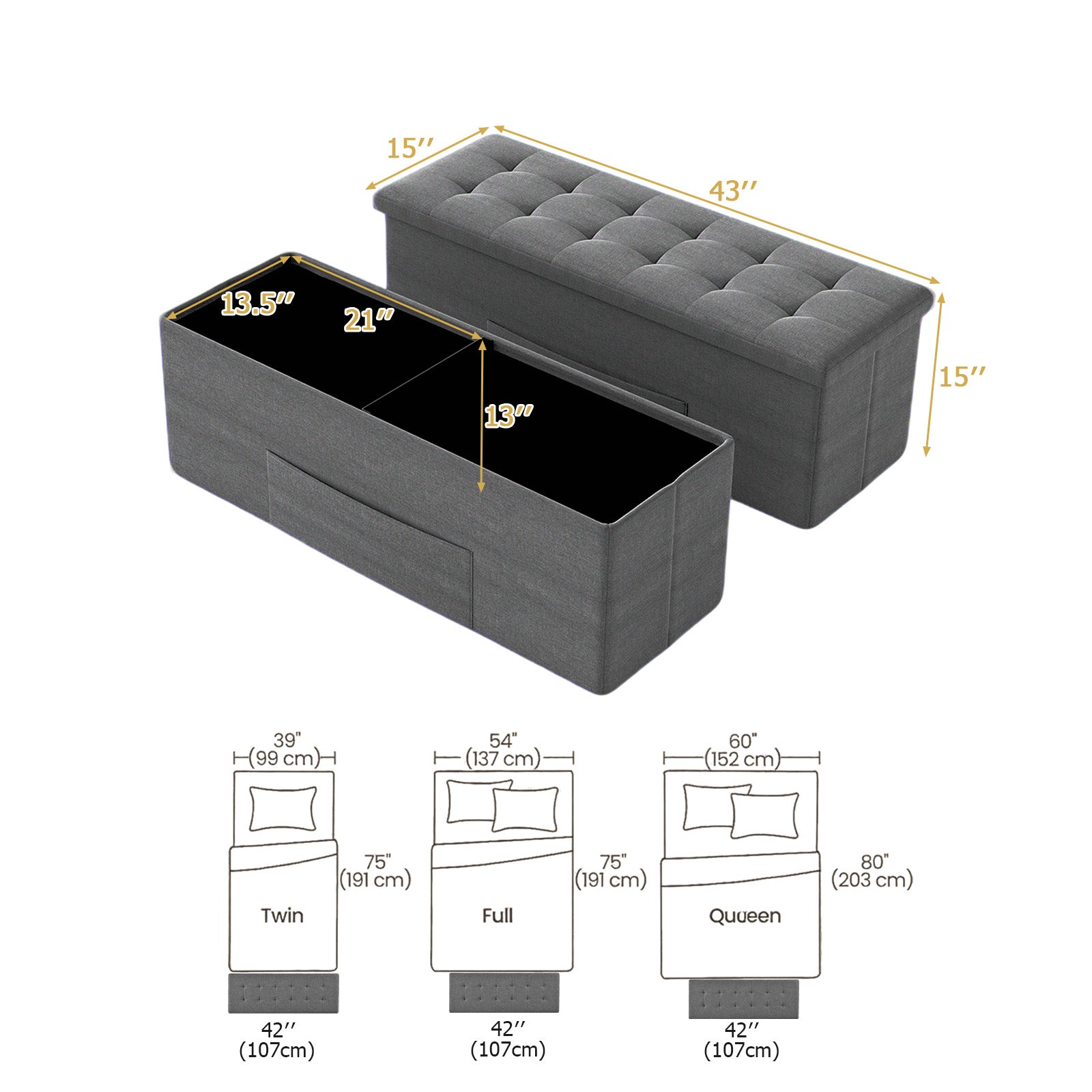 Fabric Folding Storage Bed End Bench, Dark Gray Shoe Racks & Storage Benches at Gallery Canada