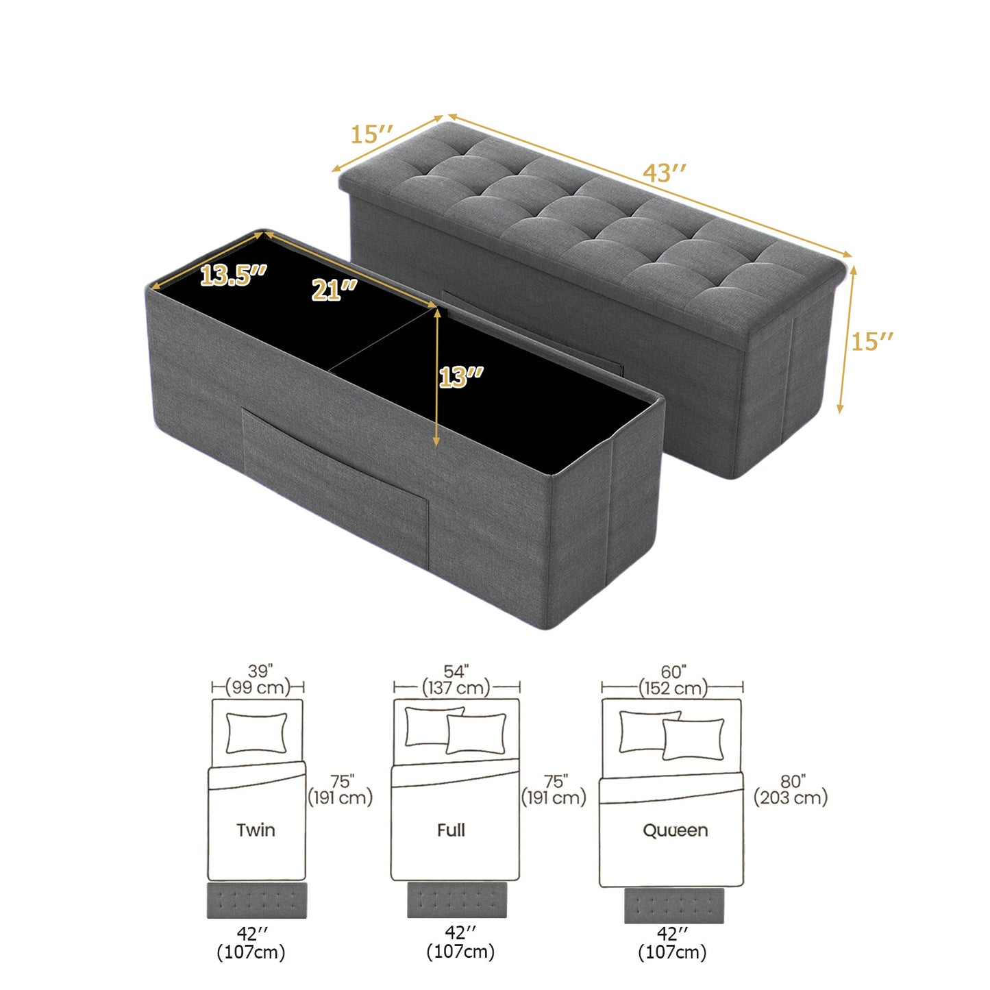 Fabric Folding Storage Bed End Bench, Dark Gray Shoe Racks & Storage Benches at Gallery Canada