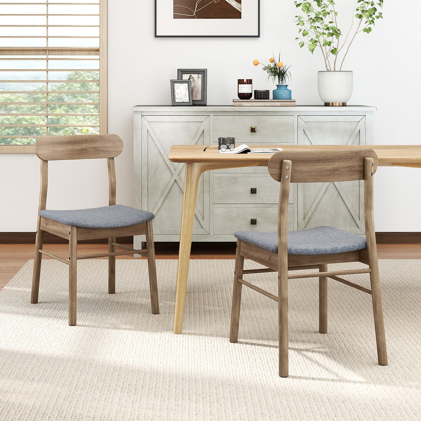 Fabric Upholstered Kitchen Armless Dining Chairs with Rubber Wood Frame Set of 2, Oak Dining Chairs at Gallery Canada
