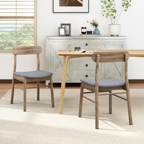 Fabric Upholstered Kitchen Armless Dining Chairs with Rubber Wood Frame Set of 2, Oak