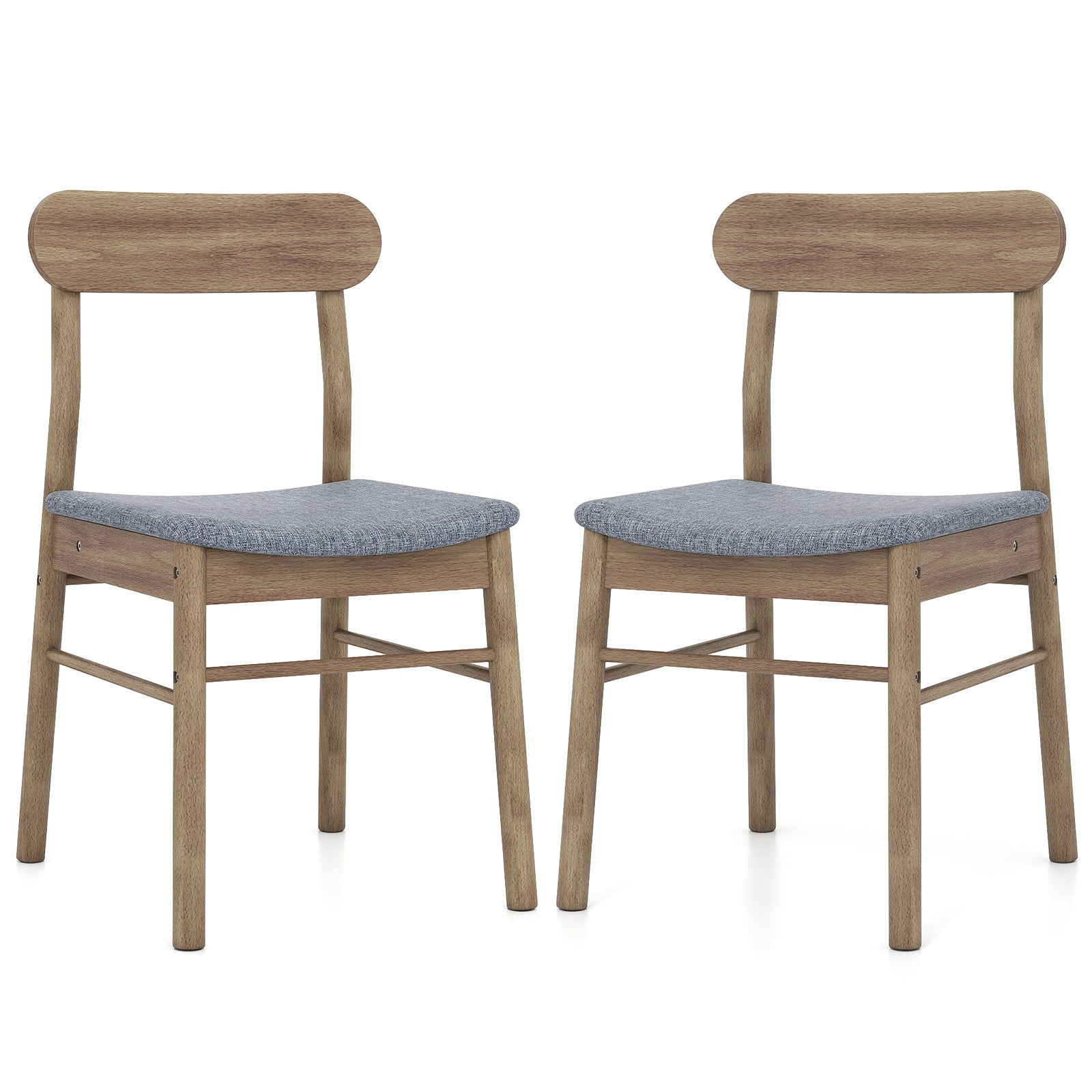 Fabric Upholstered Kitchen Armless Dining Chairs with Rubber Wood Frame Set of 2, Oak
