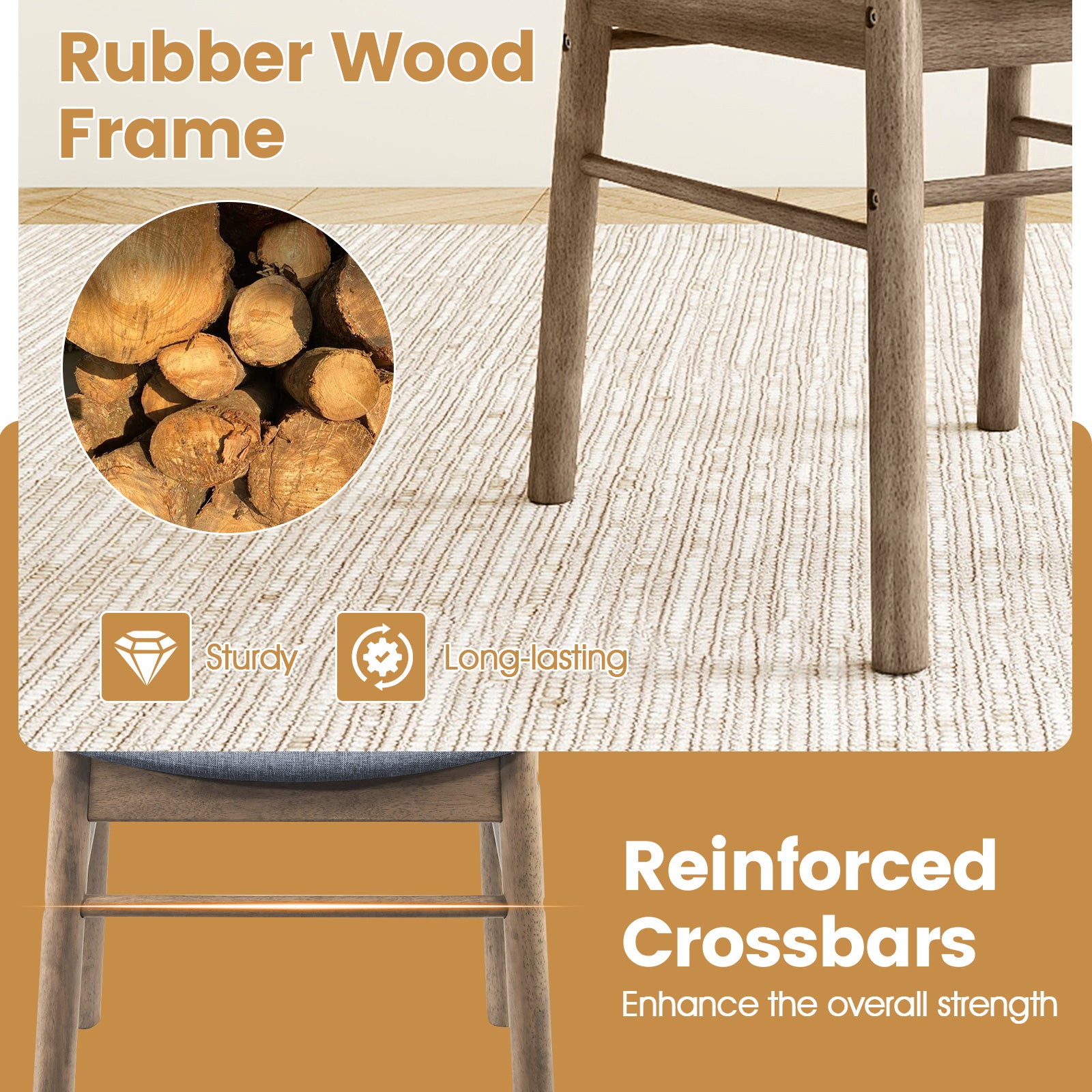 Fabric Upholstered Kitchen Armless Dining Chairs with Rubber Wood Frame Set of 2, Oak Dining Chairs at Gallery Canada