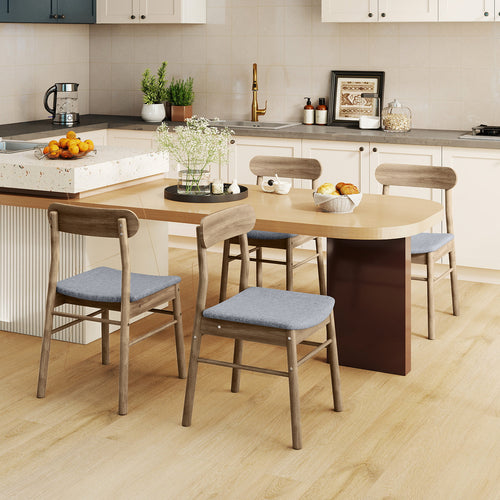 Fabric Upholstered Kitchen Armless Dining Chairs with Rubber Wood Frame Set of 4, Oak