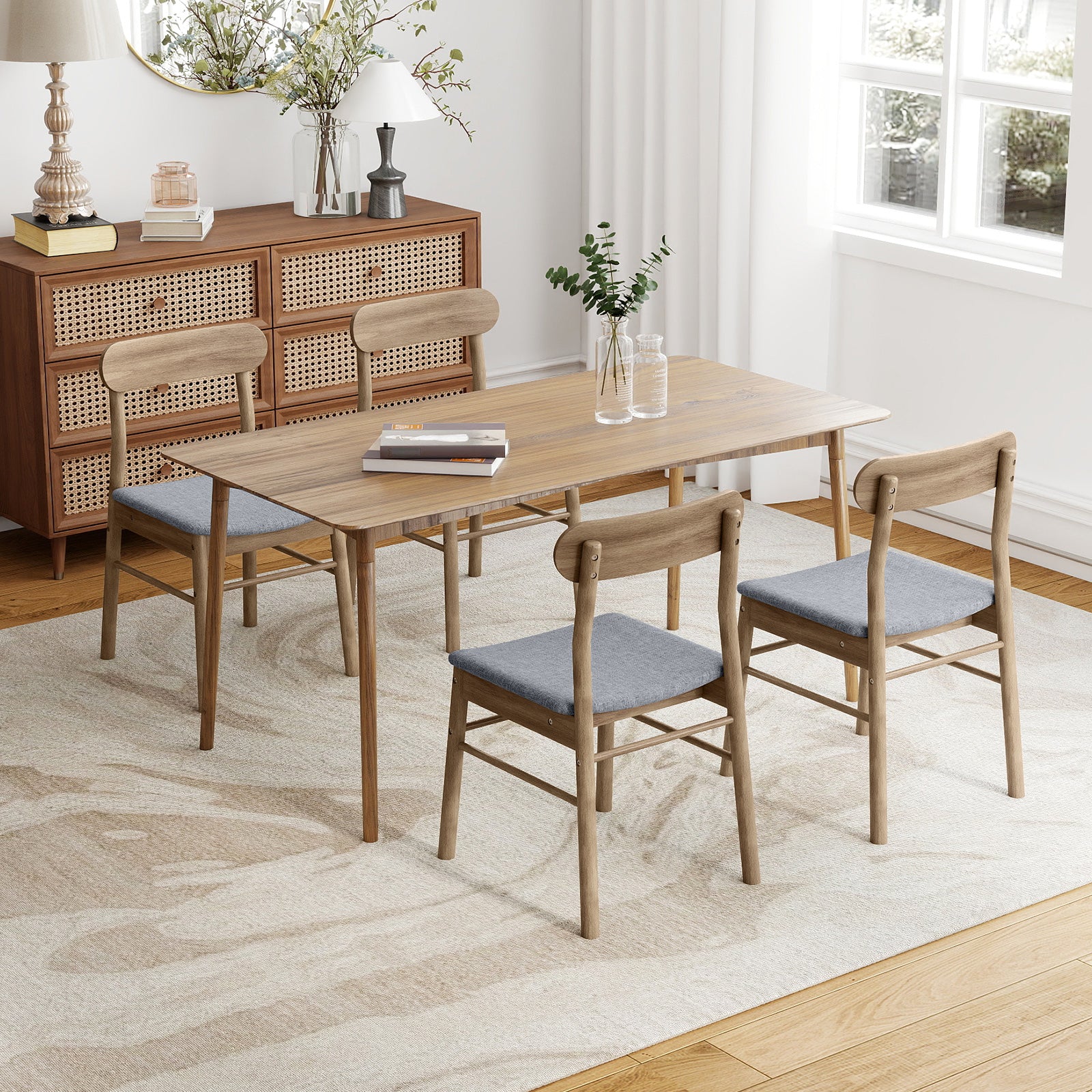 Fabric Upholstered Kitchen Armless Dining Chairs with Rubber Wood Frame Set of 4, Oak Dining Chairs at Gallery Canada
