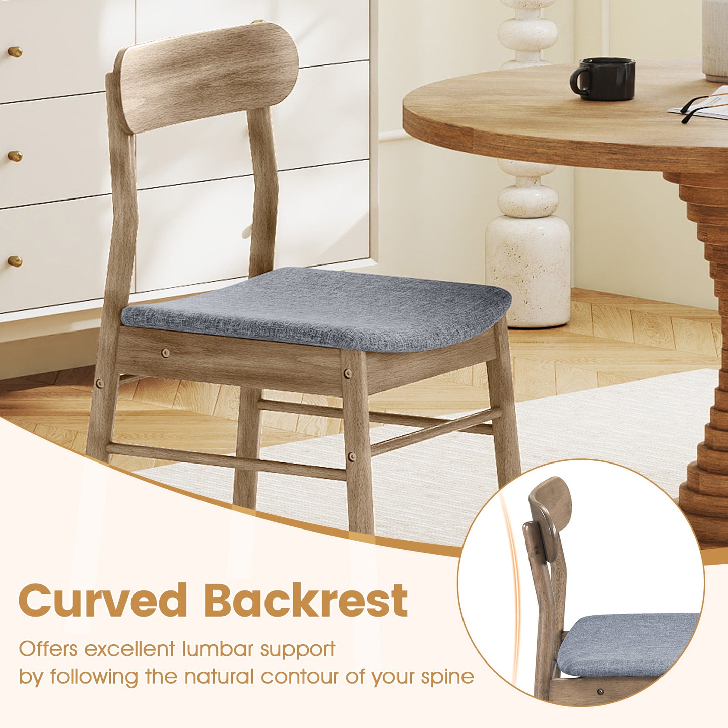 Fabric Upholstered Kitchen Armless Dining Chairs with Rubber Wood Frame Set of 4, Oak Dining Chairs at Gallery Canada