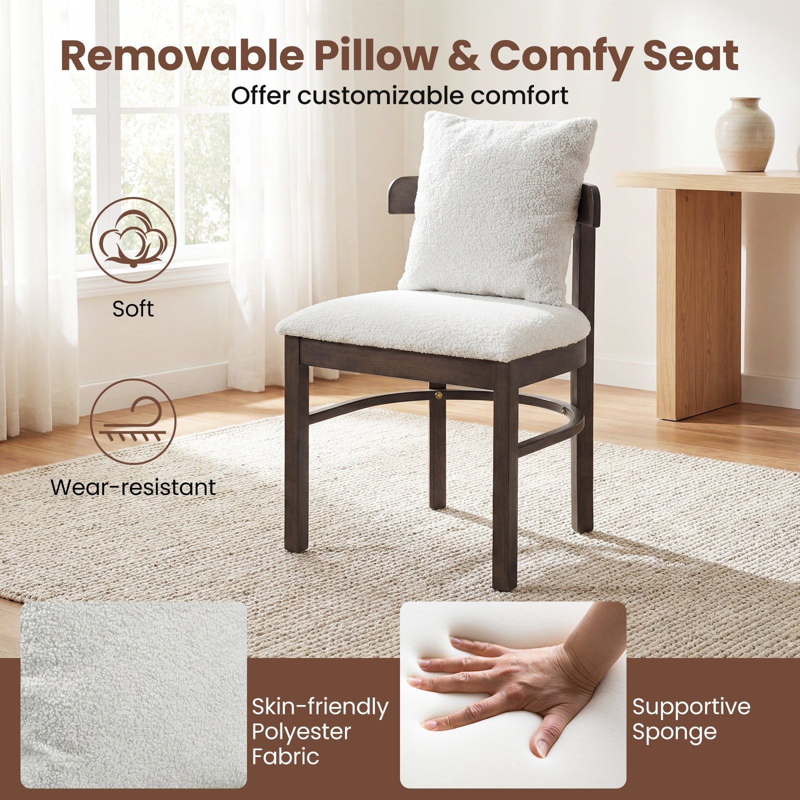Wood Dining Chairs Set Of 2, Fabric Upholstered With Removable Pillow, Gray Dining Chairs at Gallery Canada