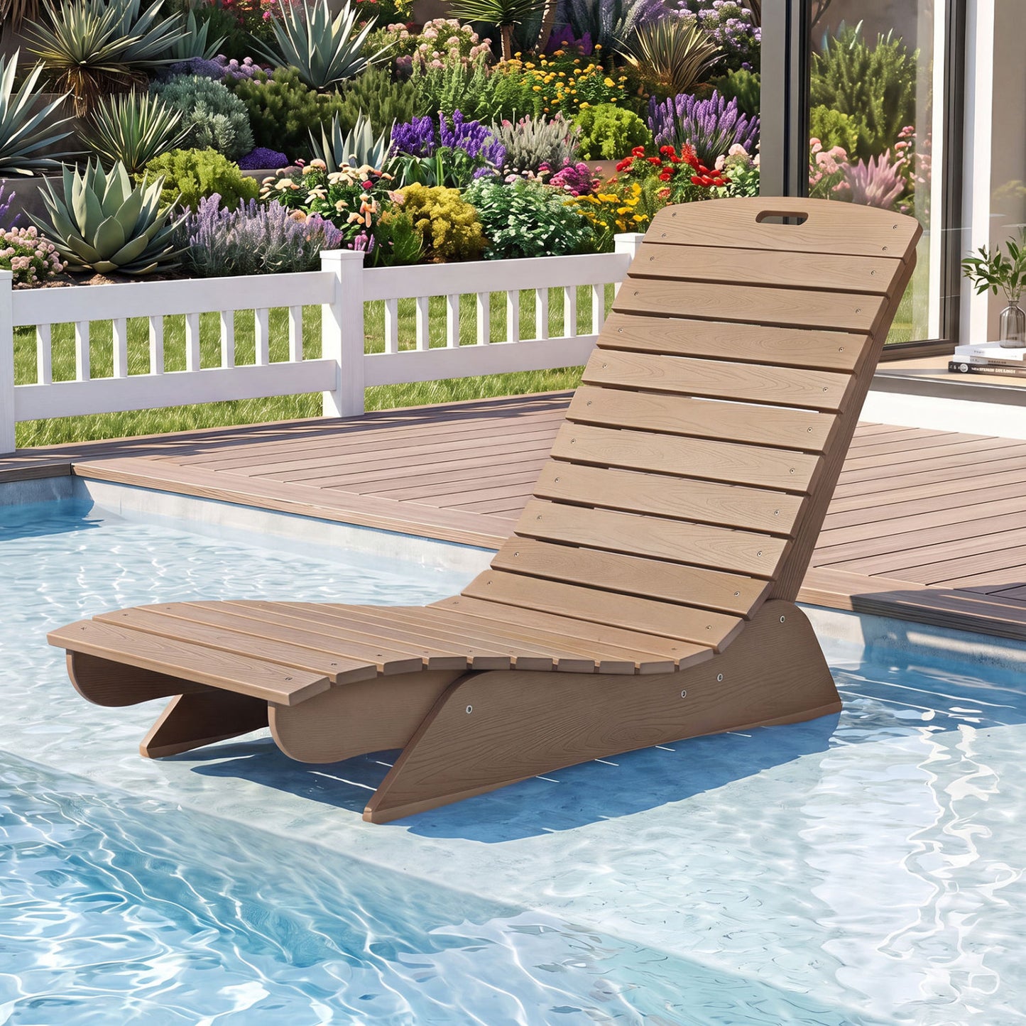 Transat d'extérieur, contouré pour piscine, marron