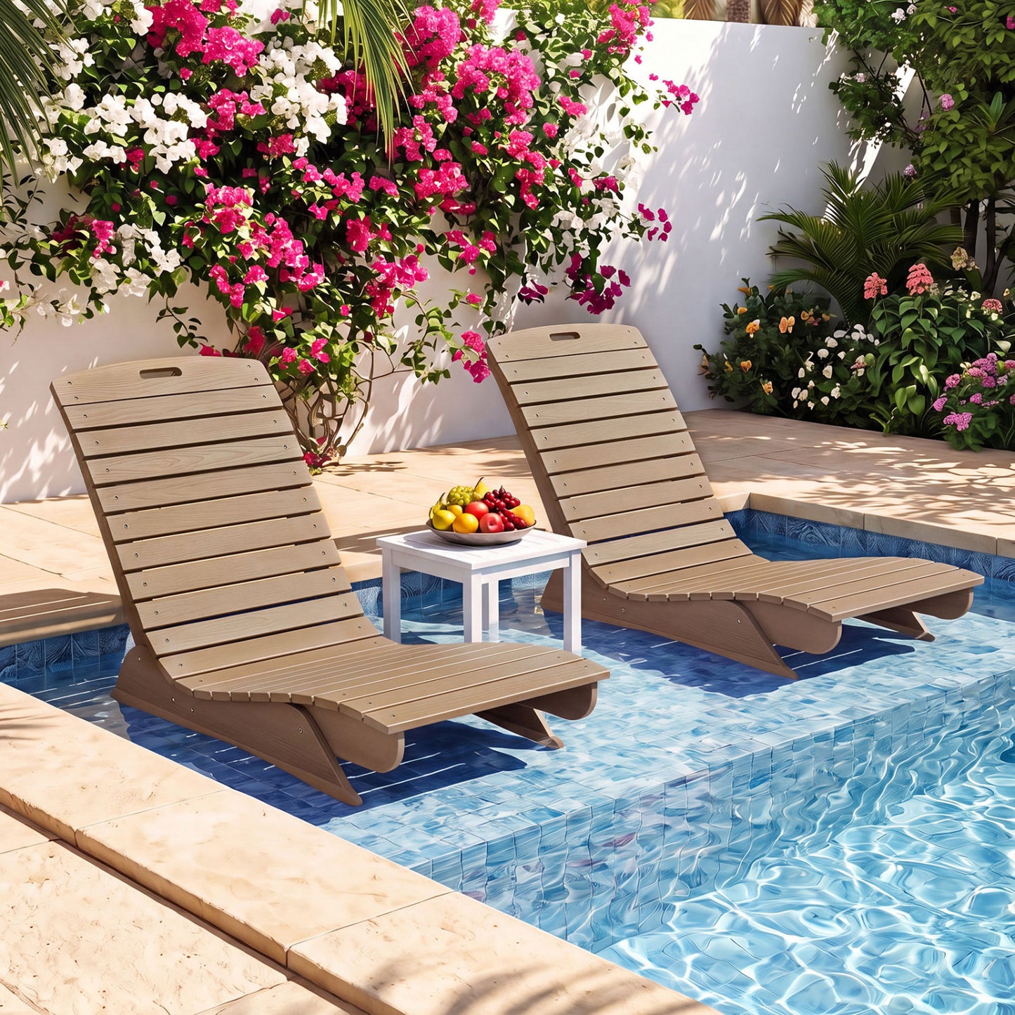 Transat d'extérieur, contouré pour piscine, marron