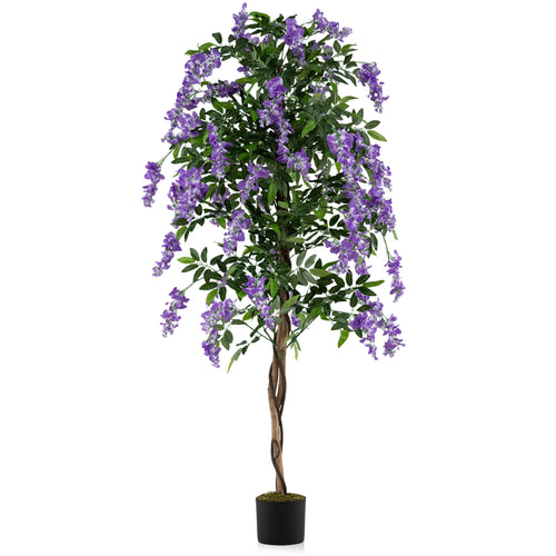 Artificial Wisteria Tree, 6 FT, Natural Trunks, Lifelike Flowers, Purple