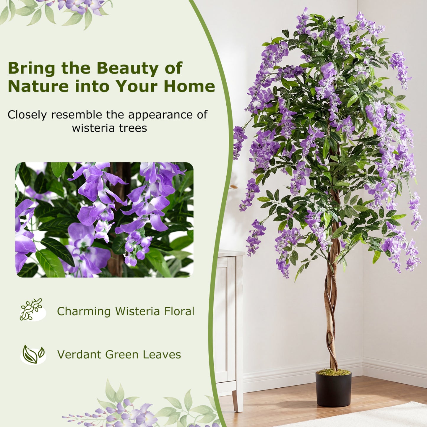 Artificial Wisteria Tree, 6 FT, Natural Trunks, Lifelike Flowers, Purple Faux Plants at Gallery Canada