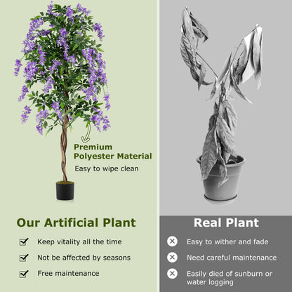 Artificial Wisteria Tree, 6 FT, Natural Trunks, Lifelike Flowers, Purple Faux Plants at Gallery Canada