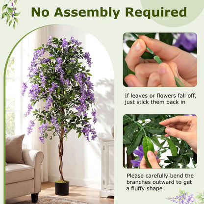 Artificial Wisteria Tree, 6 FT, Natural Trunks, Lifelike Flowers, Purple Faux Plants at Gallery Canada