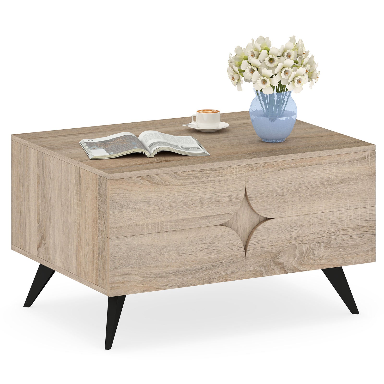 Farmhouse Modern Coffee Table With Storage, Natural Coffee Tables at Gallery Canada