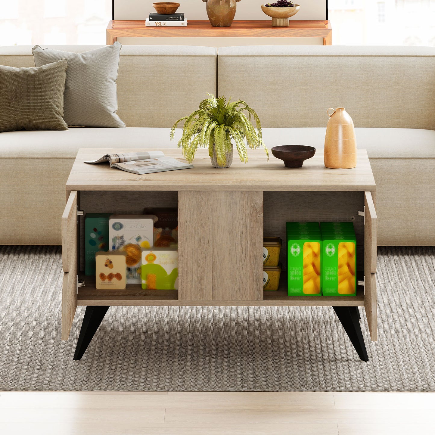 Farmhouse Accent Modern Coffee Table with Storage for Living Room Bedroom, Natural Coffee Tables at Gallery Canada