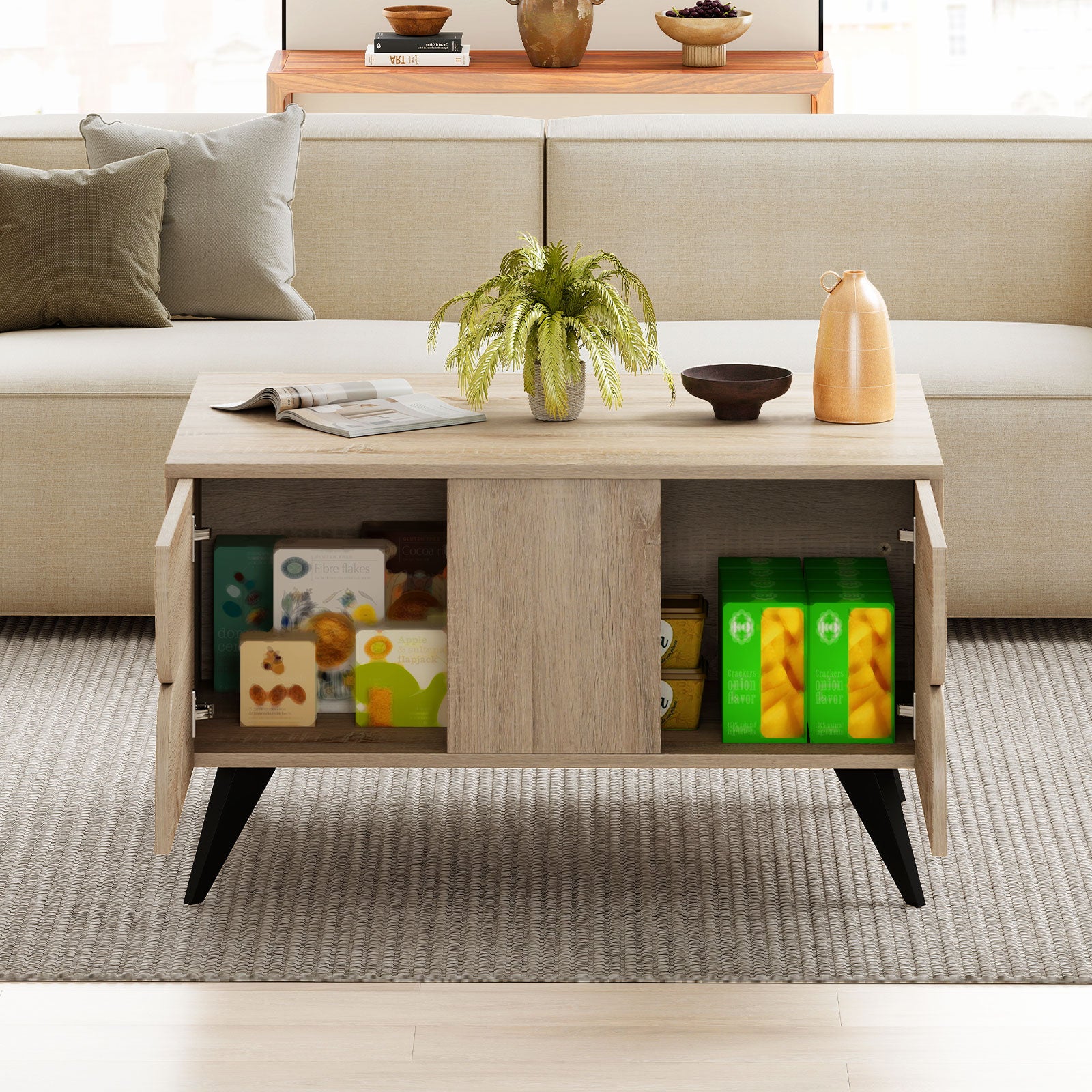 Farmhouse Accent Modern Coffee Table with Storage for Living Room Bedroom, Natural Coffee Tables at Gallery Canada
