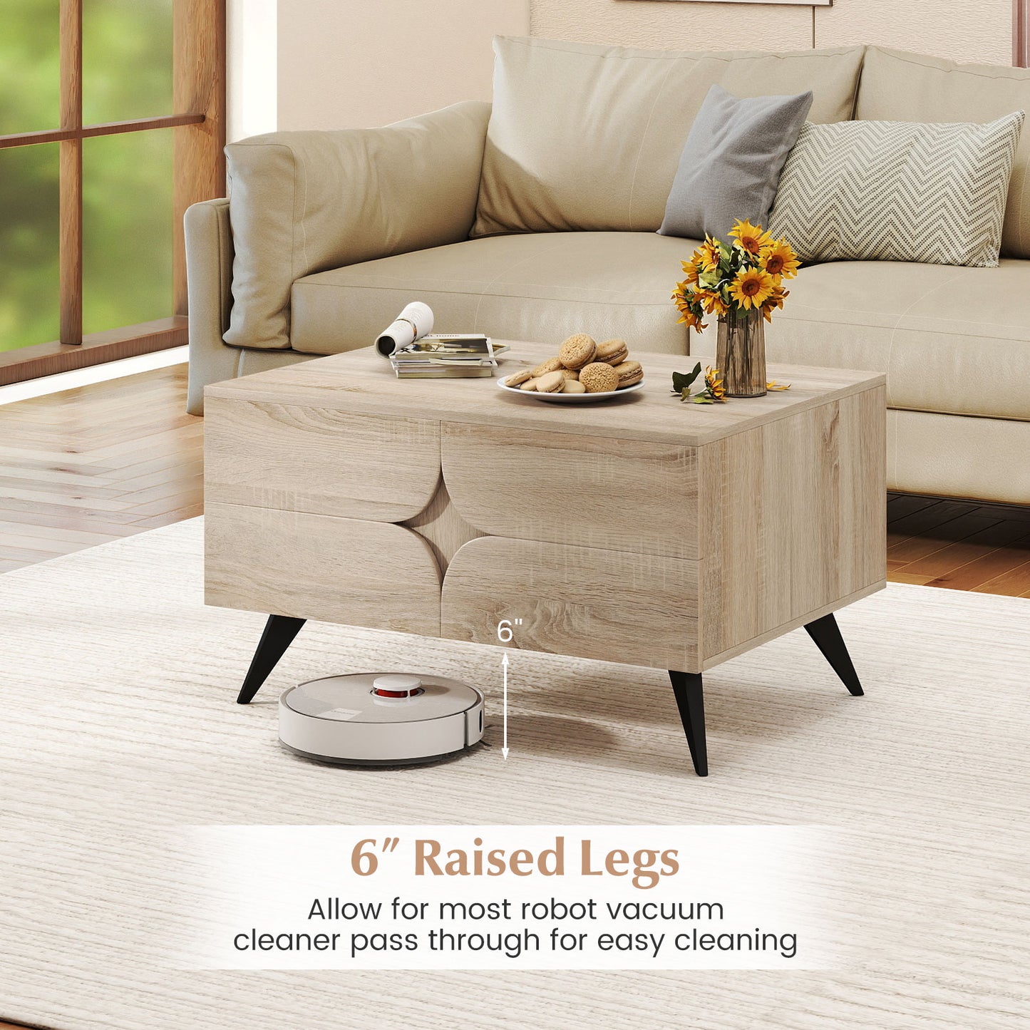 Farmhouse Accent Modern Coffee Table with Storage for Living Room Bedroom, Natural Coffee Tables at Gallery Canada