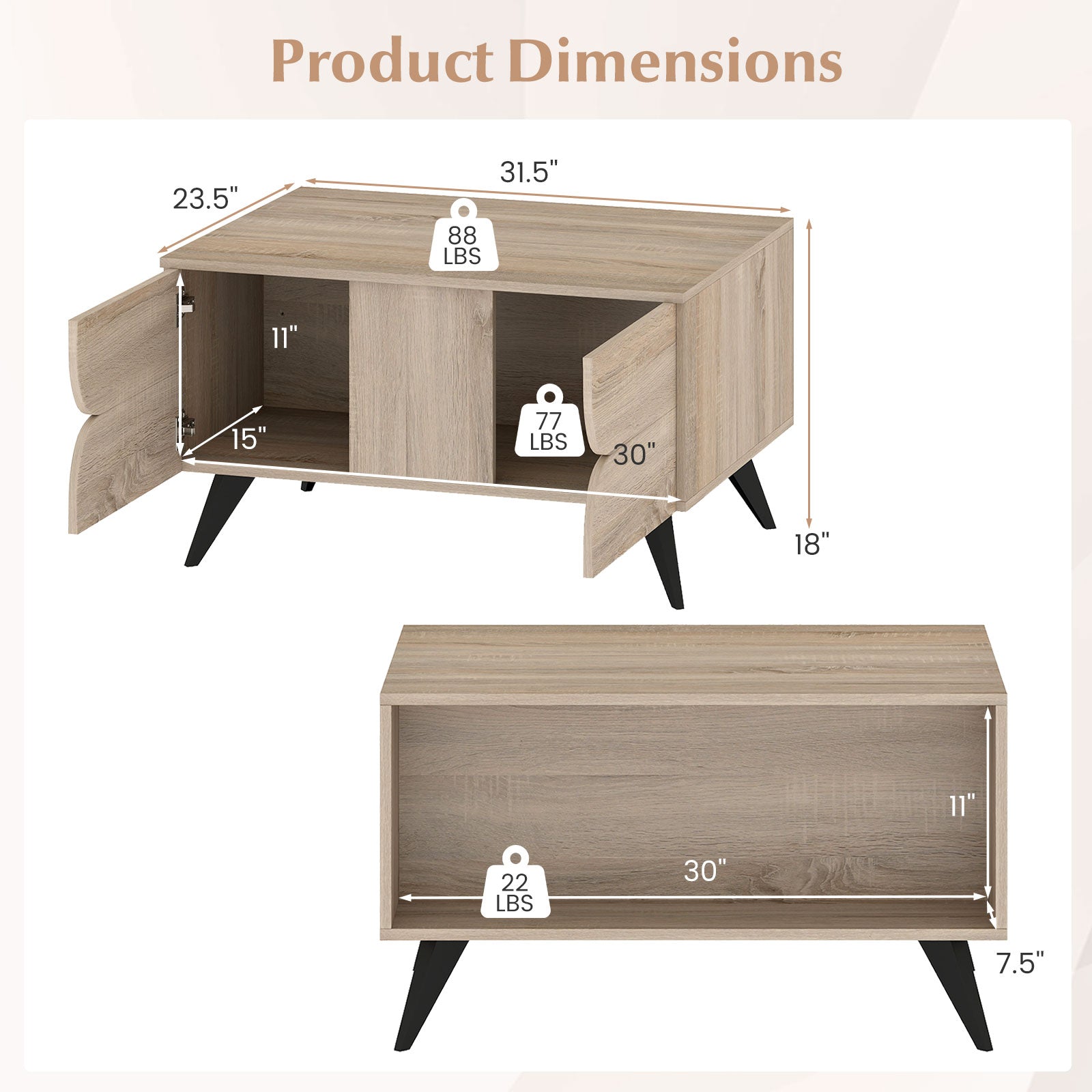 Farmhouse Modern Coffee Table With Storage, Natural Coffee Tables at Gallery Canada