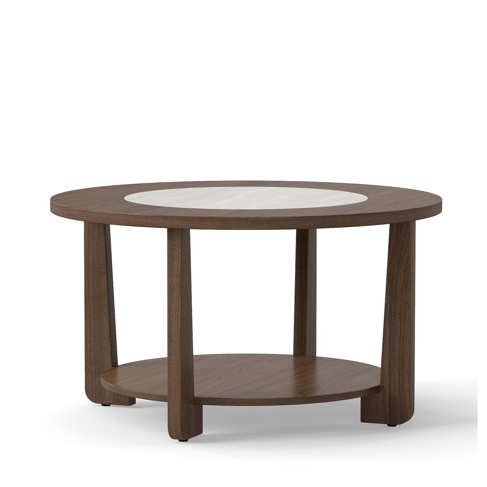 Farmhouse Accent Round Coffee Table with 2-Tone Tabletop and Open Storage Shelf for Living Room, Brown Coffee Tables Brown at Gallery Canada