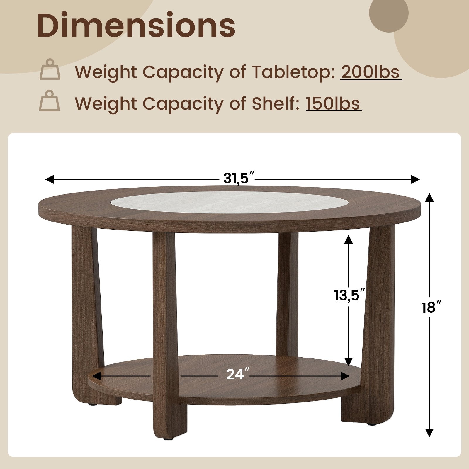 Farmhouse Accent Round Coffee Table with 2-Tone Tabletop and Open Storage Shelf for Living Room, Brown Coffee Tables at Gallery Canada