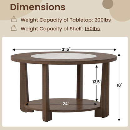 Farmhouse Accent Round Coffee Table with 2-Tone Tabletop and Open Storage Shelf for Living Room, Brown Coffee Tables at Gallery Canada