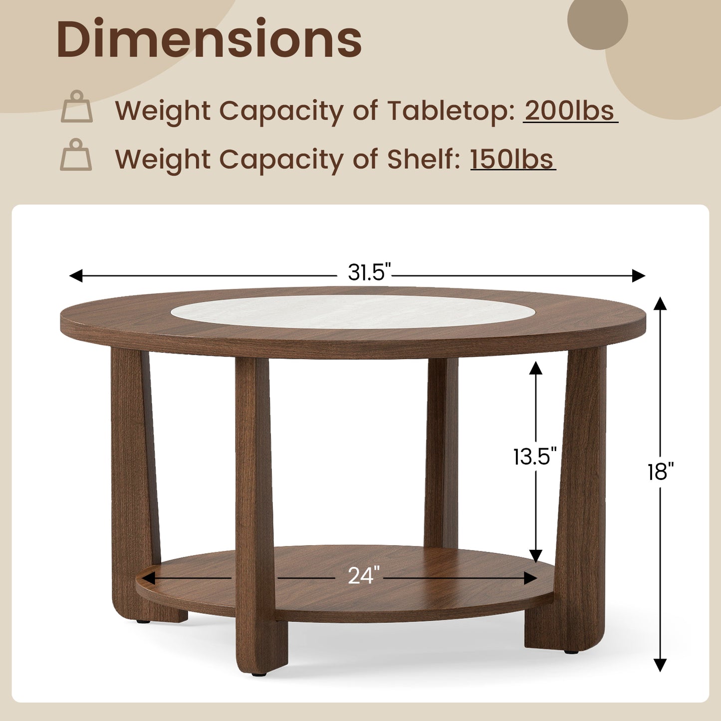 Farmhouse Round Coffee Table, With 2-Tone Tabletop And Open Storage Shelf, Brown Coffee Tables at Gallery Canada