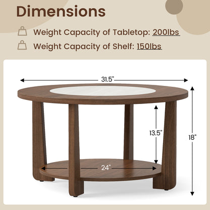 Farmhouse Round Coffee Table, With 2-Tone Tabletop And Open Storage Shelf, Brown Coffee Tables at Gallery Canada