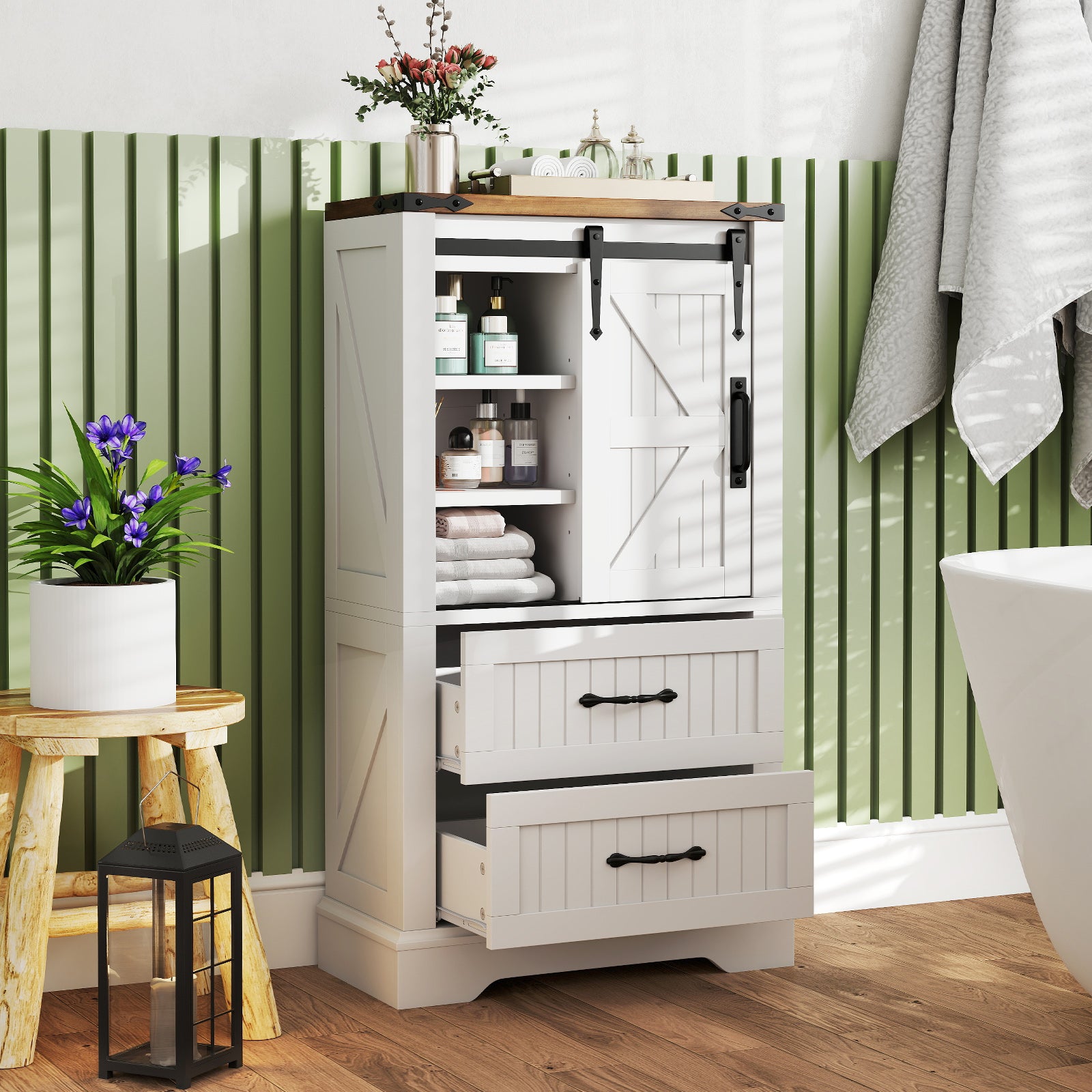Farmhouse Bathroom Floor Cabinet Freestanding Wooden Storage Organizer, White Floor Cabinets at Gallery Canada