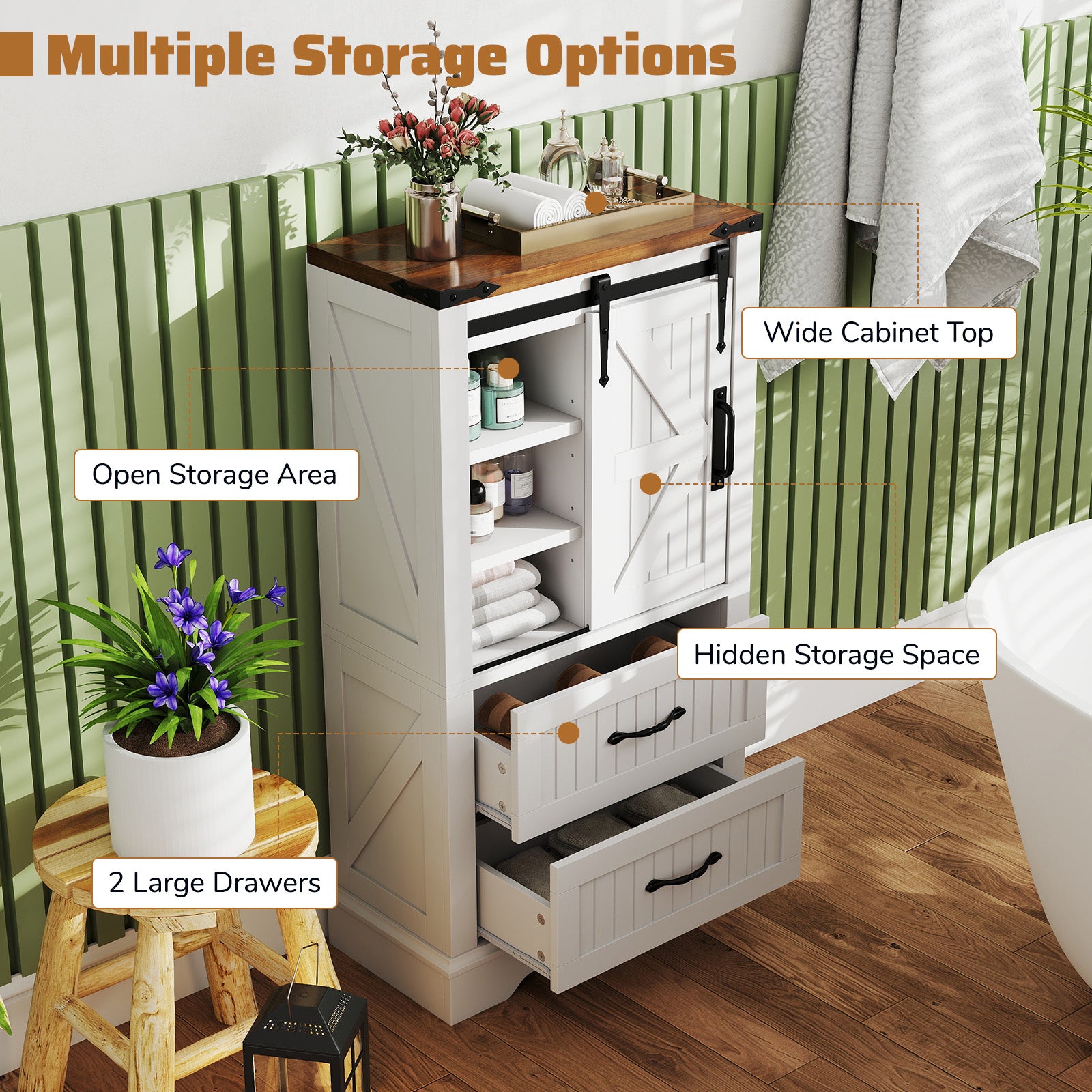 Farmhouse Bathroom Floor Cabinet Freestanding Wooden Storage Organizer, White Floor Cabinets at Gallery Canada