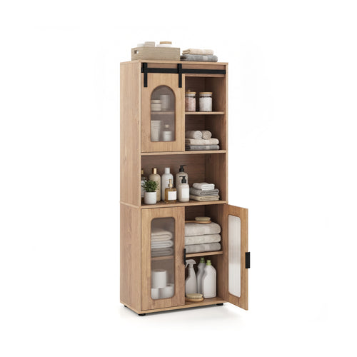 Farmhouse Bathroom Floor Cabinet, Sliding Barn Door, Natural