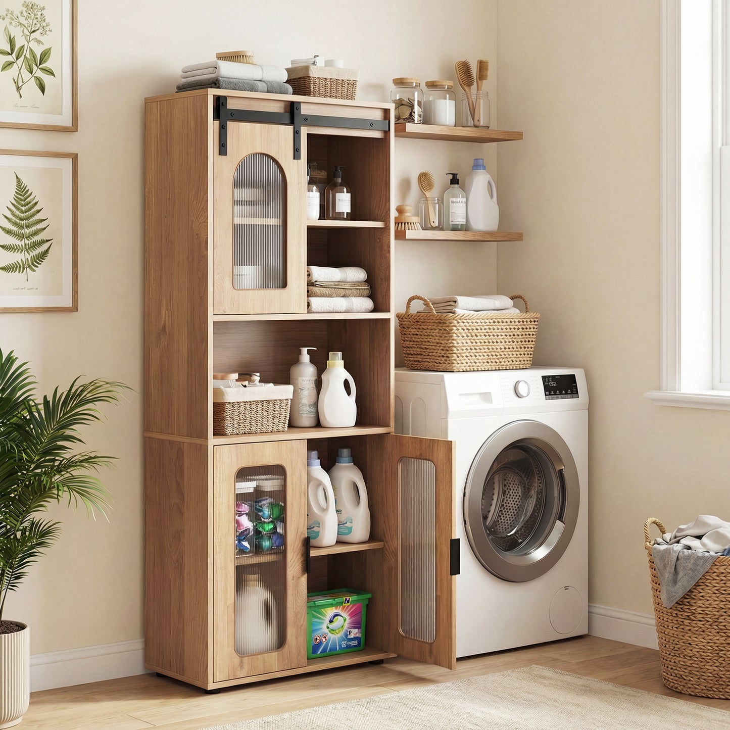 Farmhouse Bathroom Floor Cabinet, Sliding Barn Door, Natural Floor Cabinets at Gallery Canada