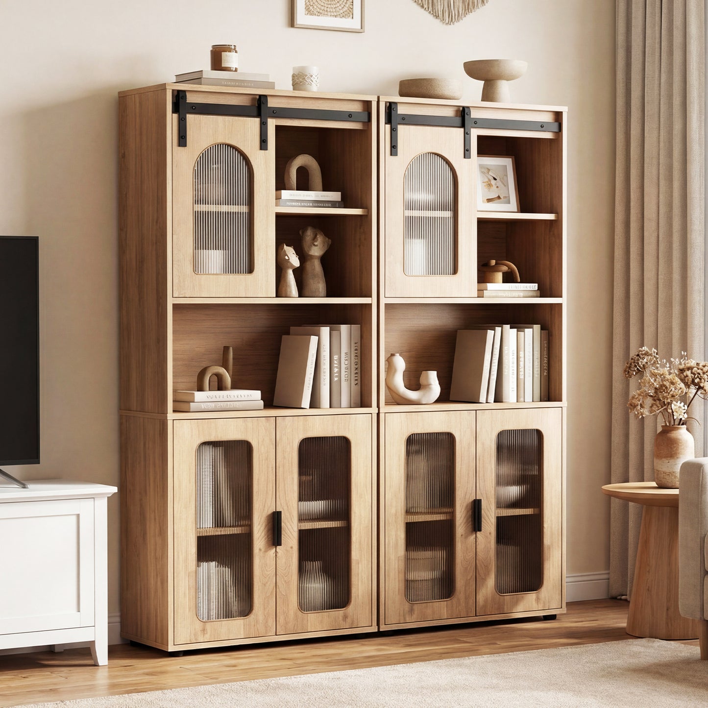 Farmhouse Bathroom Floor Cabinet, Sliding Barn Door, Natural Floor Cabinets at Gallery Canada