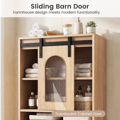 Farmhouse Bathroom Floor Cabinet, Sliding Barn Door, Natural Floor Cabinets at Gallery Canada