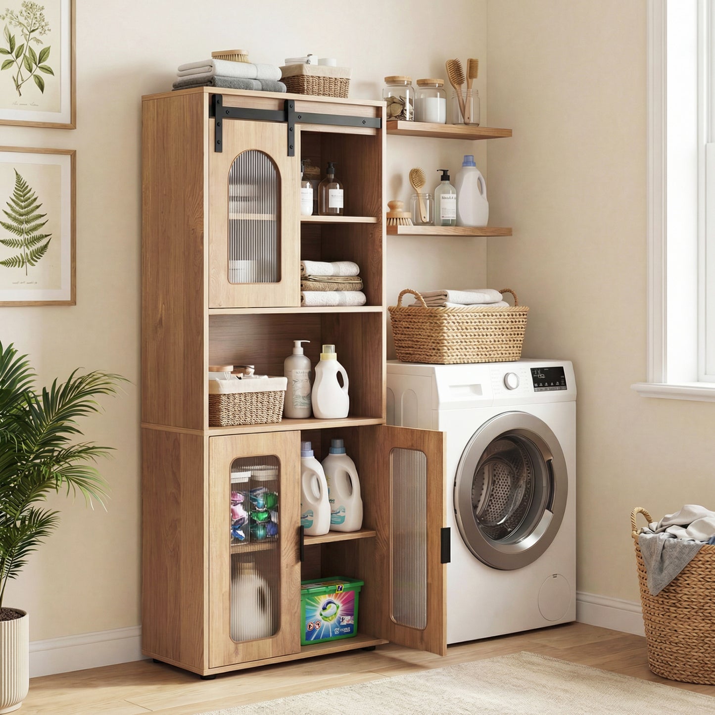 Farmhouse Bathroom Floor Cabinet, Sliding Barn Door, Natural Floor Cabinets at Gallery Canada
