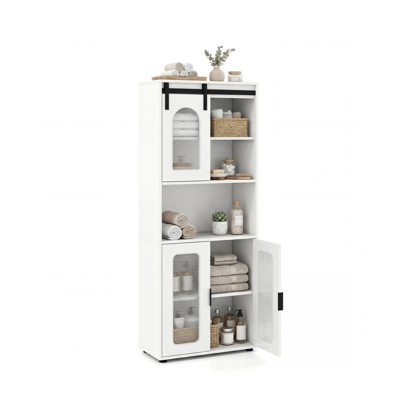 Farmhouse Bathroom Floor Cabinet, Sliding Barn Door, White Floor Cabinets White at Gallery Canada