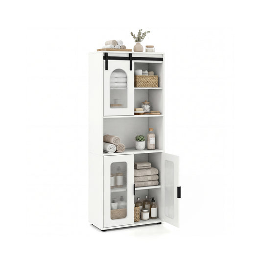 Farmhouse Bathroom Floor Cabinet, Sliding Barn Door, White Floor Cabinets White at Gallery Canada