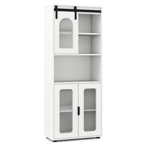 Farmhouse Bathroom Floor Cabinet, Sliding Barn Door, White