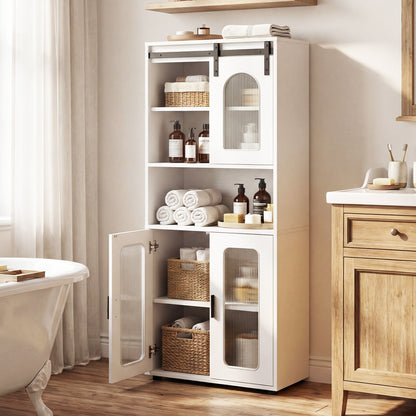 Farmhouse Bathroom Floor Cabinet, Sliding Barn Door, White Floor Cabinets at Gallery Canada