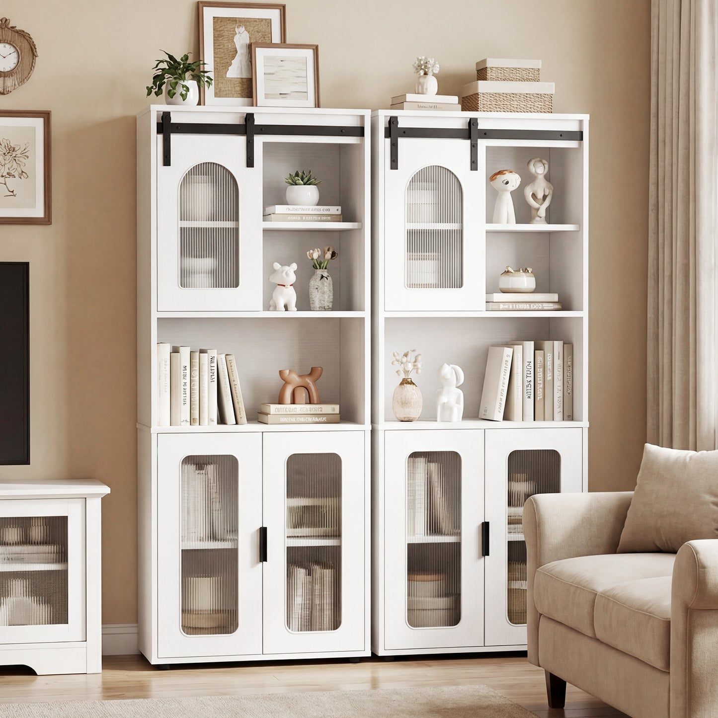 Farmhouse Bathroom Floor Cabinet, Sliding Barn Door, White Floor Cabinets at Gallery Canada