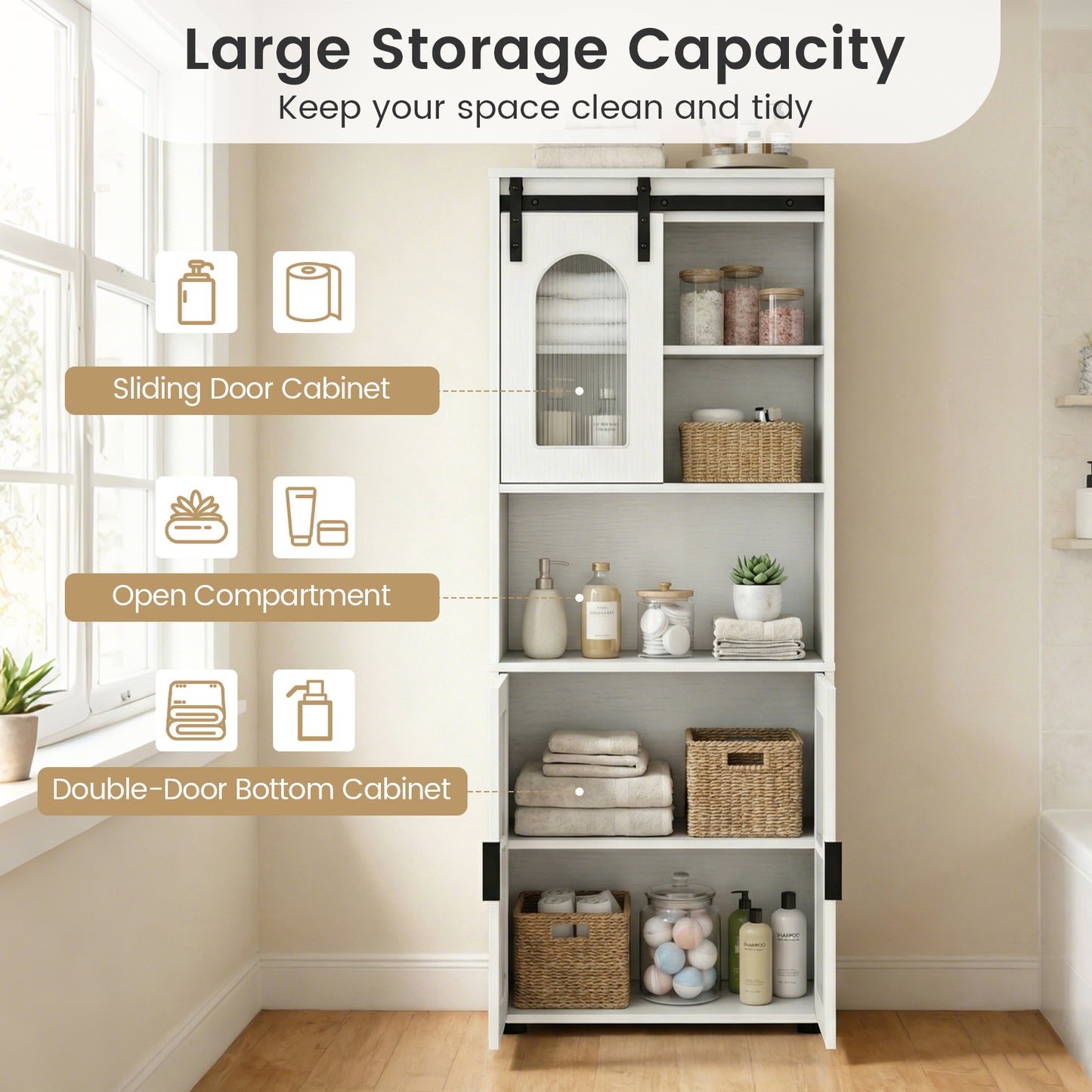 Farmhouse Bathroom Floor Cabinet, Sliding Barn Door, White Floor Cabinets at Gallery Canada
