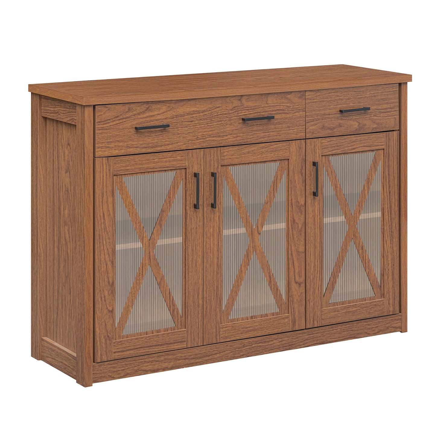 Farmhouse Buffet Sideboard, 3-Door Kitchen Storage Cabinet, 2 Drawers, Brown Sideboards Cabinets & Buffets Brown at Gallery Canada