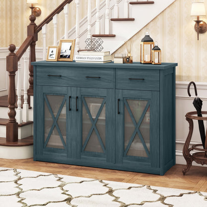 Farmhouse Buffet Sideboard, 3-Door Kitchen Storage Cabinet, 2 Drawers, Turquoise Sideboards Cabinets & Buffets at Gallery Canada