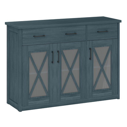 Farmhouse Buffet Sideboard, 3-Door Kitchen Storage Cabinet, 2 Drawers, Turquoise Sideboards Cabinets & Buffets at Gallery Canada