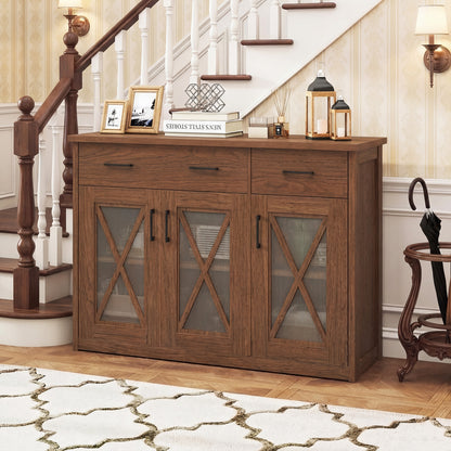 Farmhouse Buffet Sideboard, 3-Door Kitchen Storage Cabinet, 2 Drawers, Brown Sideboards Cabinets & Buffets at Gallery Canada