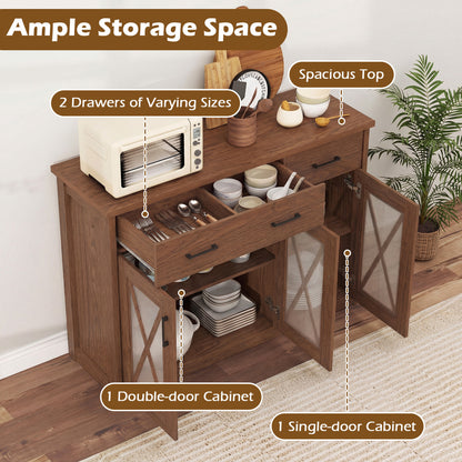 Farmhouse Buffet Sideboard, 3-Door Kitchen Storage Cabinet, 2 Drawers, Brown Sideboards Cabinets & Buffets at Gallery Canada