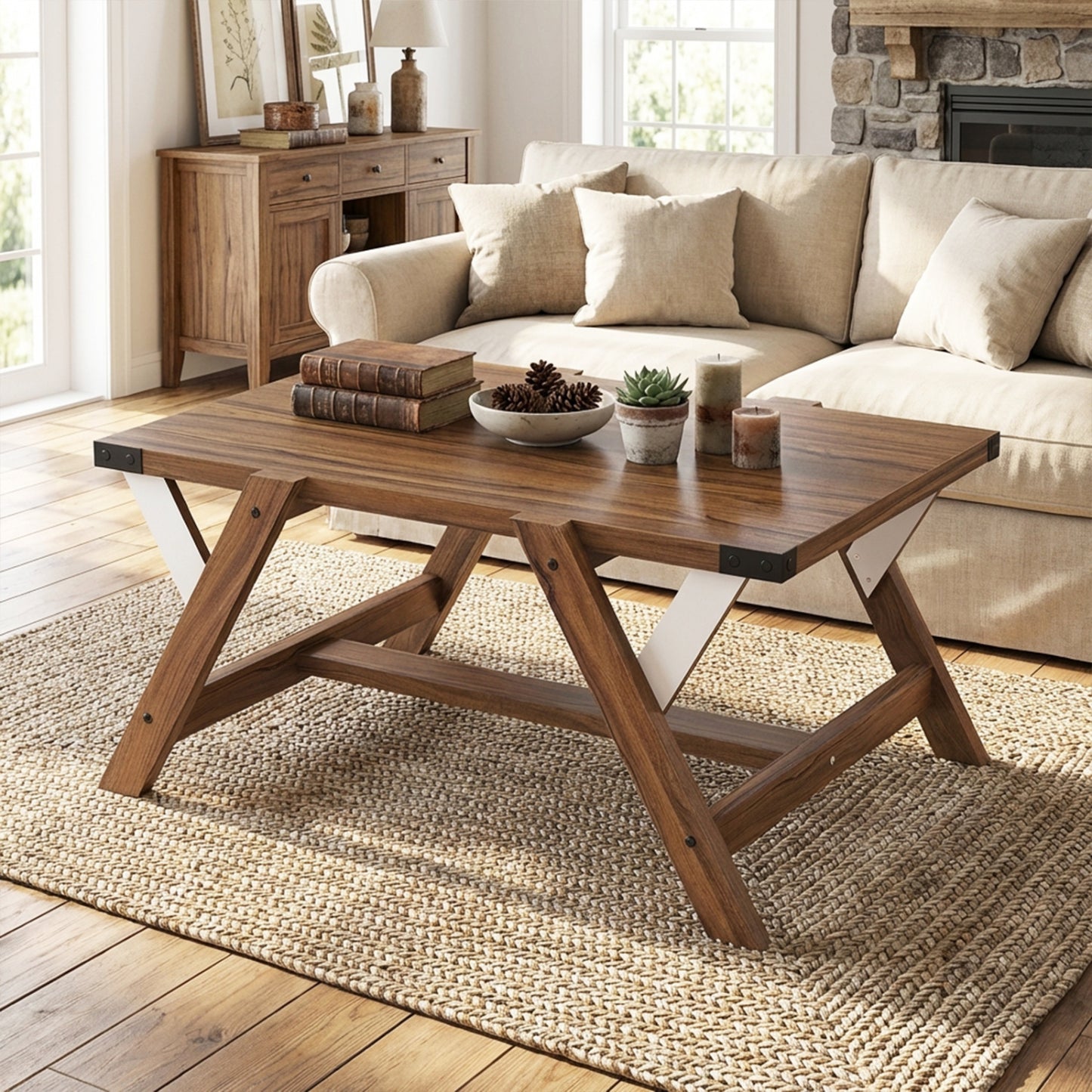 Farmhouse Center Table With Decorative Nailhead Accents, Walnut Coffee Tables at Gallery Canada