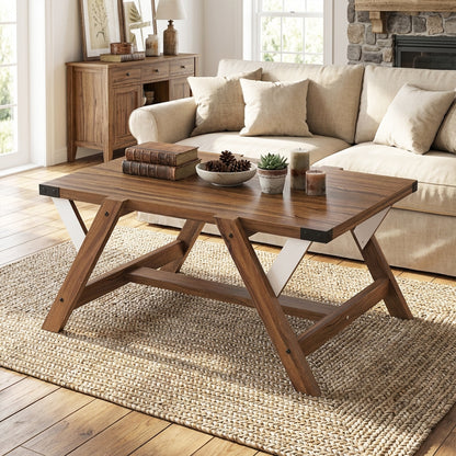 Farmhouse Center Table With Decorative Nailhead Accents, Walnut Coffee Tables at Gallery Canada